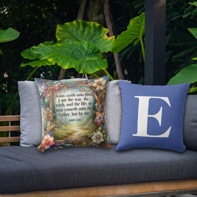 Blumengarten Pfadschrift Blue Monogram Kissen (Von Creator hochgeladen)