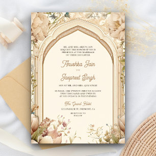 Blumengarten Pfauen Indischer Palast Hochzeit Einladung