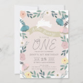 Blumengarten Pink Weißer Bunny Girl 1. Geburtstag Einladung (Vorderseite)