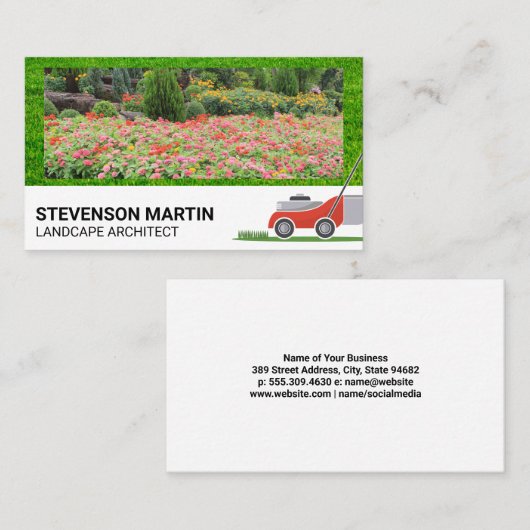 Blumengarten | Rasenmäher schneiden Visitenkarte (Vorne/Hinten)