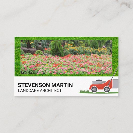 Blumengarten | Rasenmäher schneiden Visitenkarte (Vorderseite)