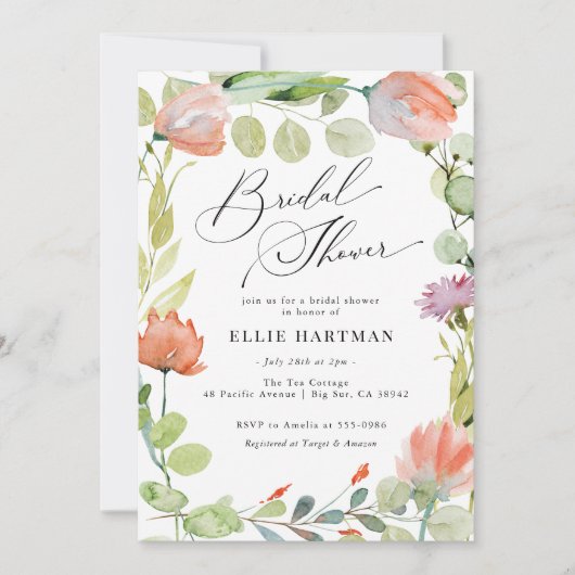 Blumengarten Rosa Grünes Brautparty Einladung (Vorderseite)