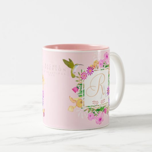 Blumengarten Rosa Monogramm-Tasse Zweifarbige Tasse (VorderseiteRechts)