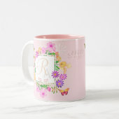 Blumengarten Rosa Monogramm-Tasse Zweifarbige Tasse (Vorderseite Links)