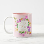 Blumengarten Rosa Monogramm-Tasse Zweifarbige Tasse (Links)