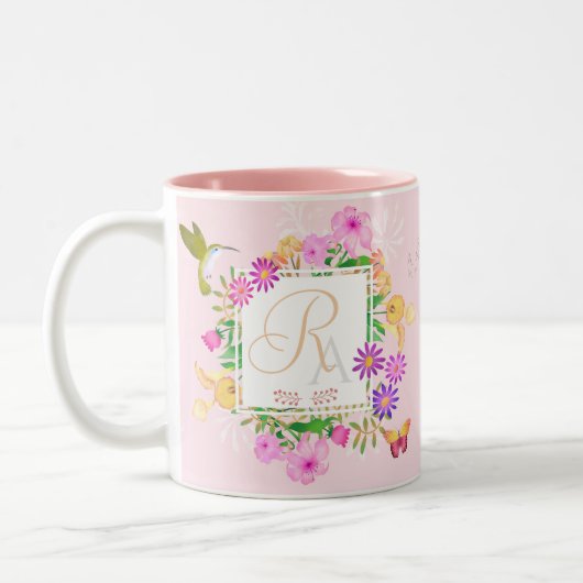Blumengarten Rosa Monogramm-Tasse Zweifarbige Tasse (Links)