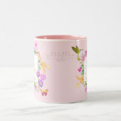 Blumengarten Rosa Monogramm-Tasse Zweifarbige Tasse (Mittel)