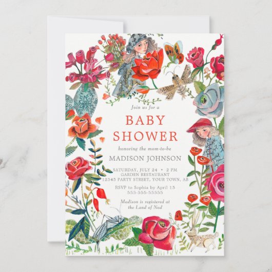 Blumengarten Rose Kinderdusche Einladung (Vorderseite)