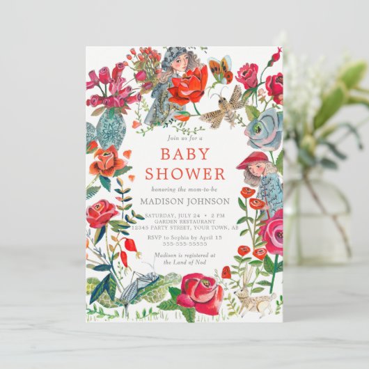 Blumengarten Rose Kinderdusche Einladung (Stehend Vorderseite)