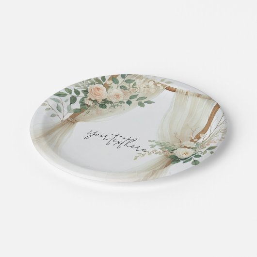 Blumengarten Rose Rustikale Hochzeit Pappteller (Schrägansicht)