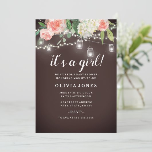 Blumengarten Rustikale Babydusche Einladung (Stehend Vorderseite)