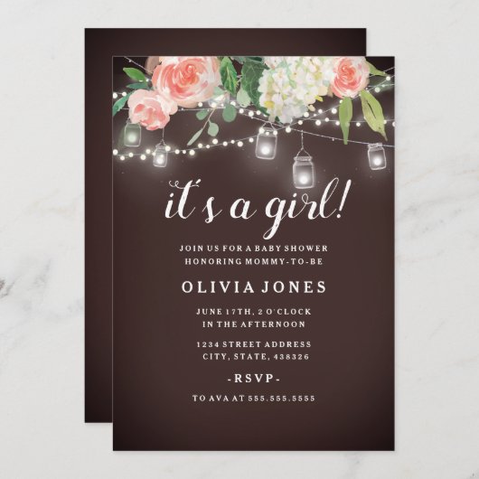 Blumengarten Rustikale Babydusche Einladung (Vorne/Hinten)