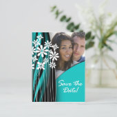 Blumengarten Save the Date Postkarte (Türkis) (Stehend Vorderseite)
