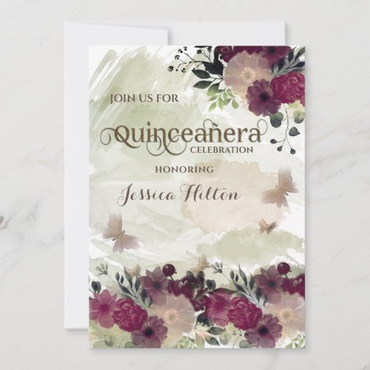 Blumengarten Schmetterling Quinceañera Einladung (Vorderseite)
