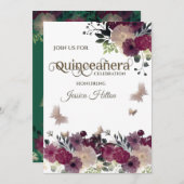 Blumengarten Schmetterling Quinceñera grün Einladung (Vorne/Hinten)