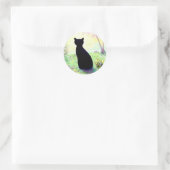 Blumengarten Schwarzer Katze Runder Aufkleber (Tasche)