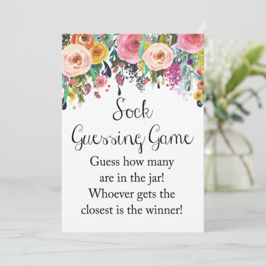 Blumengarten Socken Guessing Game Sign 12x18" Größ Einladung (Stehend Vorderseite)