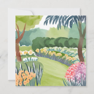 Blumengarten Spaziergang   Florale Natur Aquarell Karte