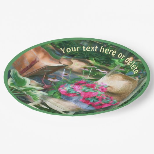 Blumengarten Stuhl Art Personalisiertes Party Pappteller (Schrägansicht)