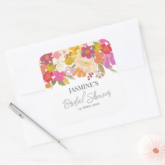 Blumengarten Summer Brautparty Quadratischer Aufkleber (Umschlag)