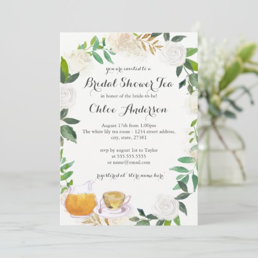Blumengarten Teacup Bridal Einladung (Stehend Vorderseite)