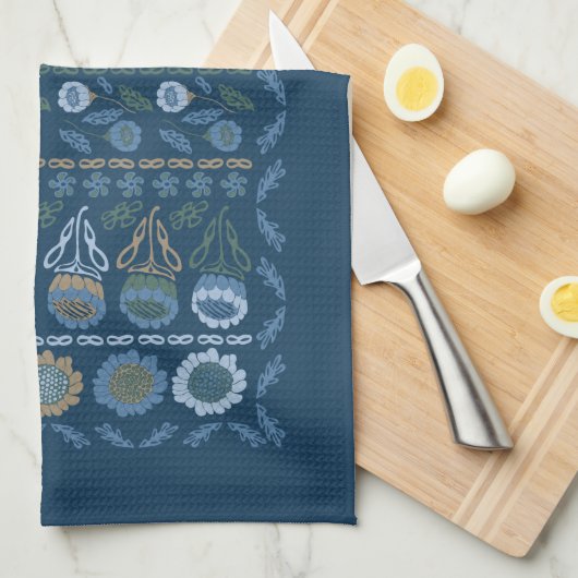 Blumengarten Teetuch, Blues dunkel & hell, braun Geschirrtuch (Viertel Falte)