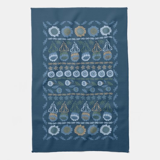 Blumengarten Teetuch, Blues dunkel & hell, braun Geschirrtuch (Vertikal)