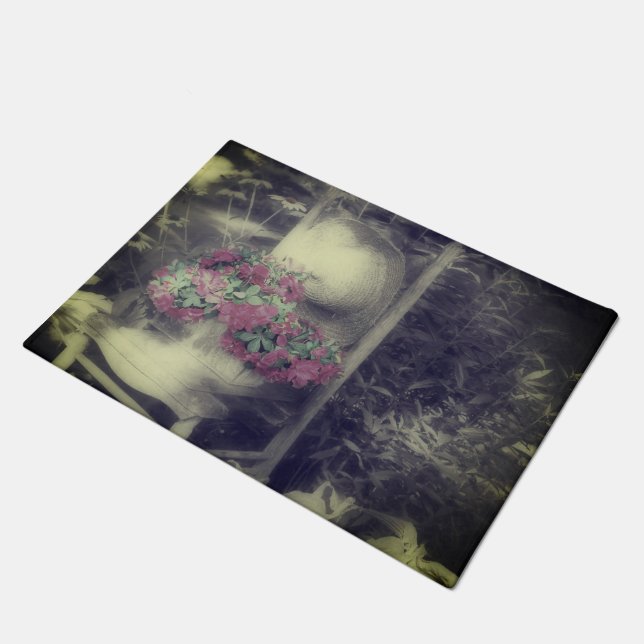 Blumengarten Teilfarben Vintag Fußmatte (Schrägansicht)