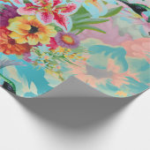 Blumengarten Türkis Pink Pastel Bird Geschenkpapier (Ecke)