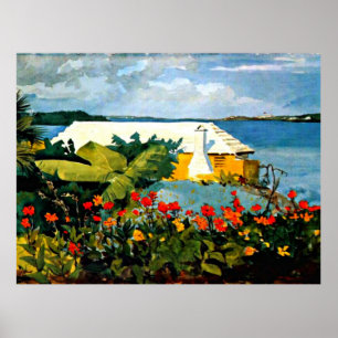 Blumengarten und Bungalow von Winslow Homer Poster
