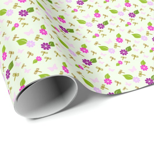 Blumengarten und Drachenfliegenwrapping Geschenkpapier (Rolleneckpunkt)