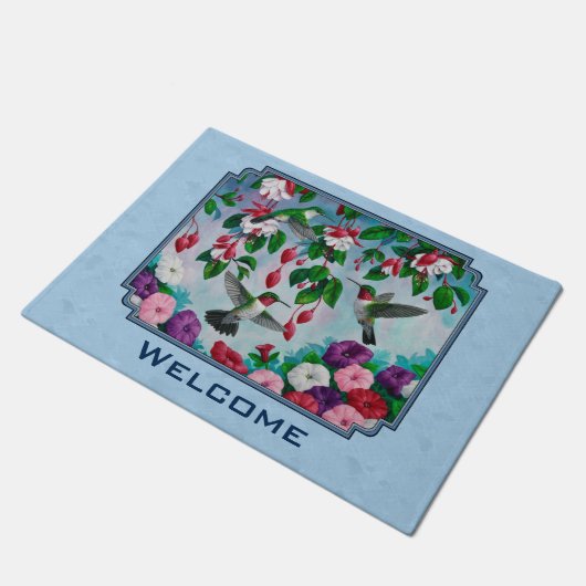 Blumengarten und Hummingbirds Blue Fußmatte (Schrägansicht)