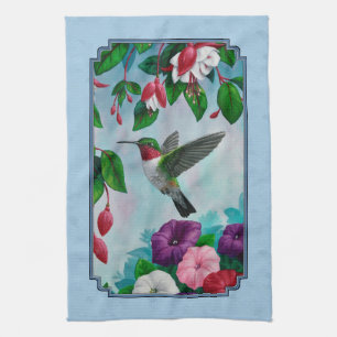 Blumengarten und Hummingbirds Blue Geschirrtuch