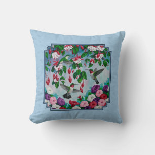 Blumengarten und Hummingbirds Blue Kissen