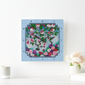 Blumengarten und Hummingbirds Blue Quadratische Wanduhr (Zuhause)