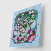 Blumengarten und Hummingbirds Blue Quadratische Wanduhr (Winkel)
