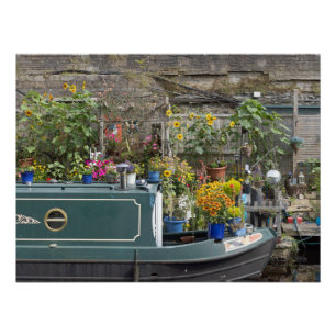 Blumengarten und schmales Boot Poster