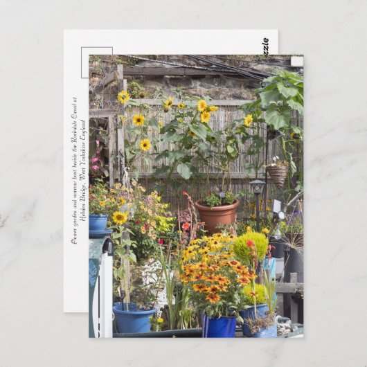 Blumengarten und schmales Boot Postkarte (Vorne/Hinten)