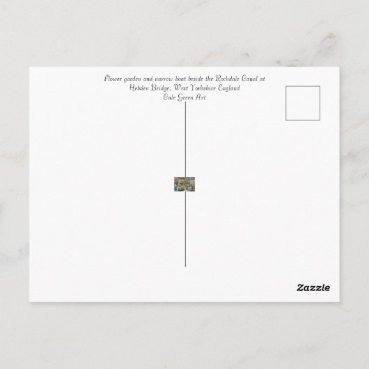 Blumengarten und schmales Boot Postkarte (Rückseite)