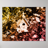 Blumengarten Vogelhaus Schwarz-Weiß Vintag Poster (Vorne)