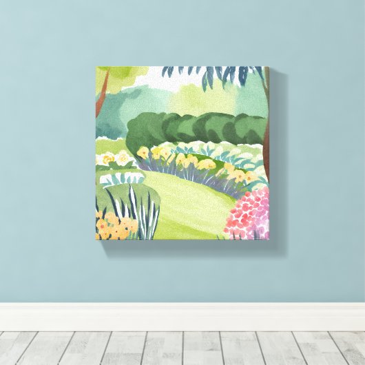 Blumengarten | Wasserfarbe der Flora Leinwanddruck (Insitu (Holzboden))