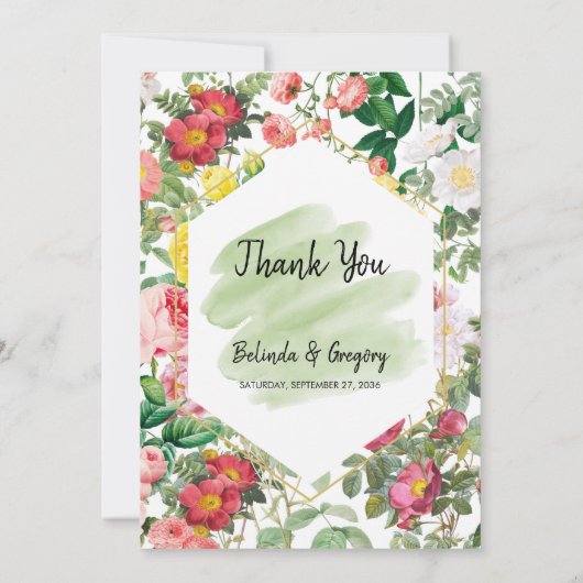 Blumengarten, Wasserfarbe & geometrische Hochzeit Dankeskarte (Rückseite)