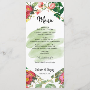 Blumengarten, Wasserfarbe & geometrische Hochzeit Menükarte