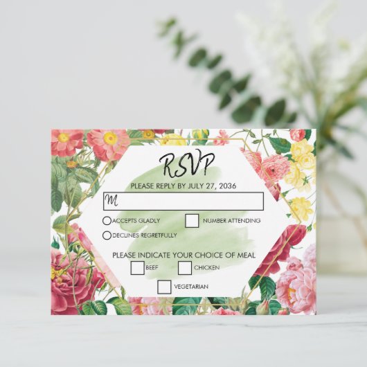Blumengarten, Wasserfarbe & geometrische Hochzeit  RSVP Karte (Stehend Vorderseite)