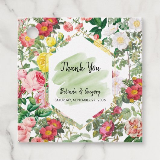 Blumengarten, Wasserfarbe & geometrische Hochzeits Geschenkanhänger (Vorderseite)