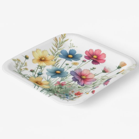 Blumengarten Wasserfarben Botanischer Garten Pappteller (Gewinkelt)