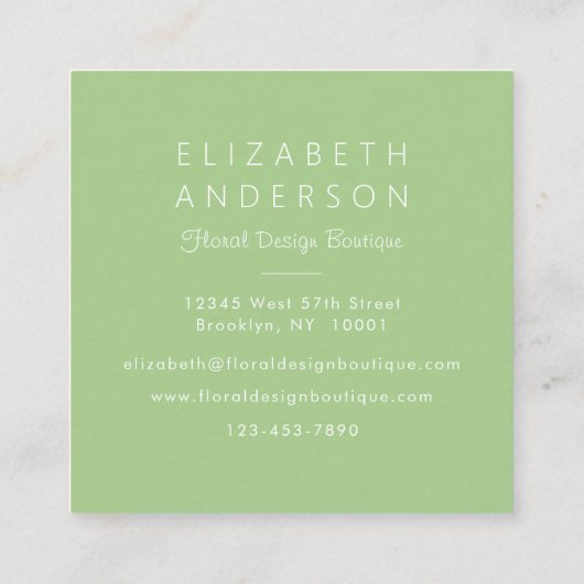 Blumengarten Wasserfarben GRÜNE GRENZE Quadratische Visitenkarte (Rückseite)