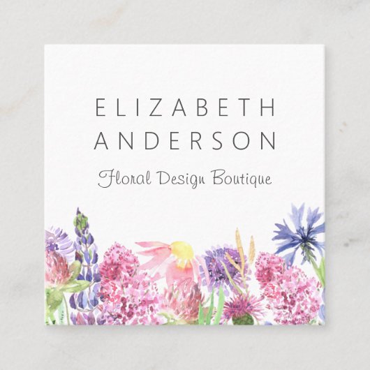 Blumengarten Wasserfarben GRÜNE GRENZE Quadratische Visitenkarte (Vorderseite)