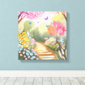 Blumengarten | Weiße Aquarellmalerei Leinwanddruck (Insitu (Holzboden))