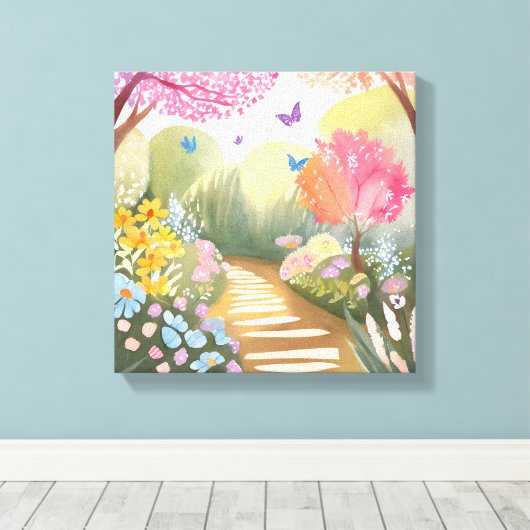 Blumengarten | Weiße Aquarellmalerei Leinwanddruck (Insitu (Holzboden))